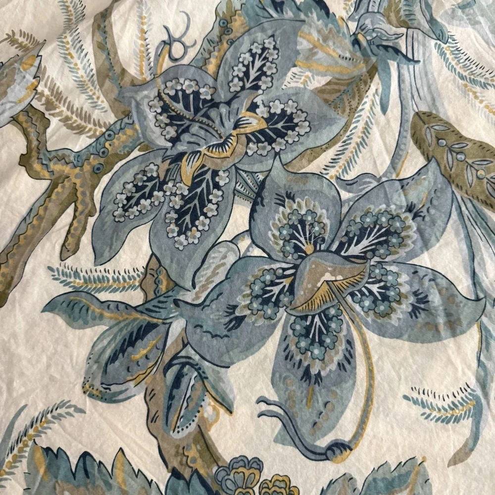 Pottery Barn Sydney Palampore Duvet Cover King Organic Cotton Botanical Blue